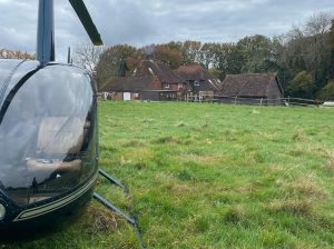 R44 helicopter at The Bull in Ticehurst